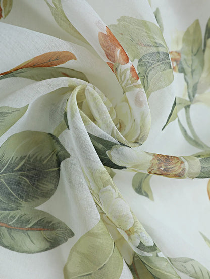 Red Floral Sheer Curtains | Light-Filtering Semi-Sheer Panels for Living Room