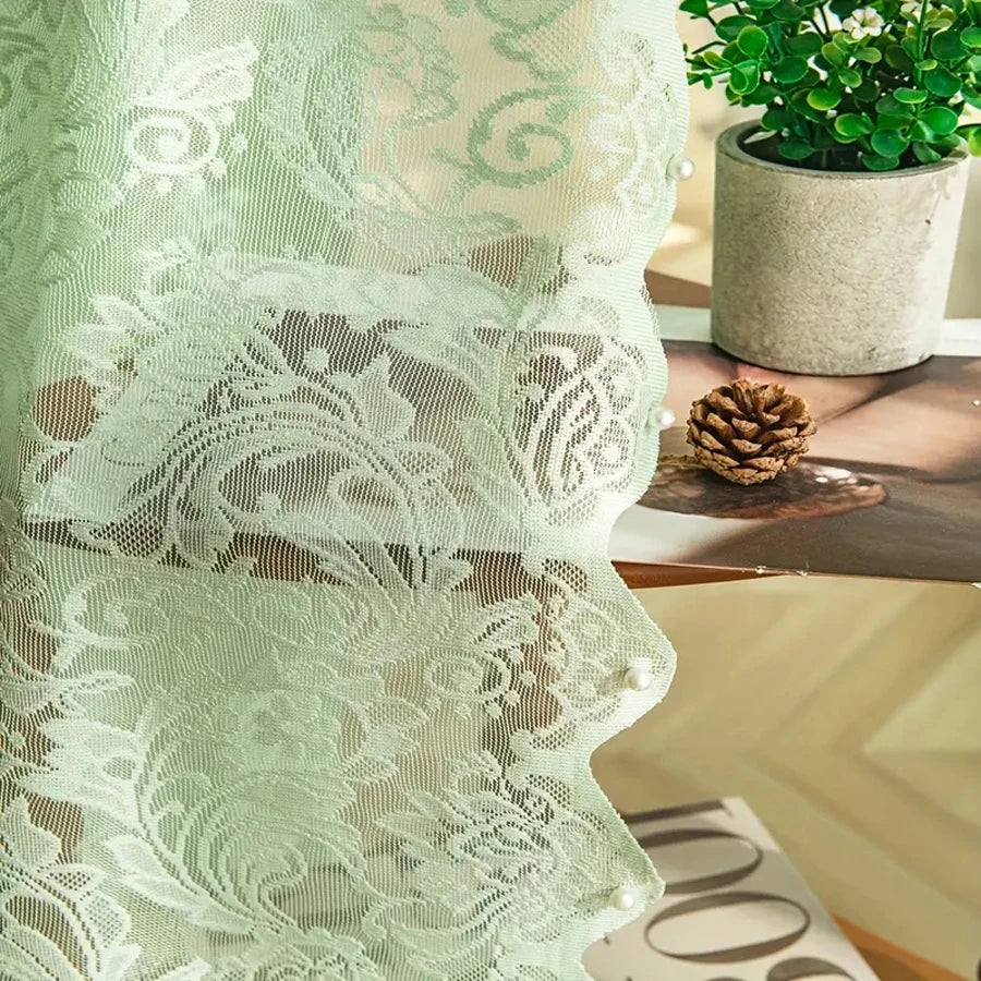 French Country Lace & Bead Curtain | Phoenix Tail Wave Design | Sheer Panel for Living Room & Bedroom