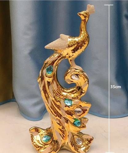 Gold Phoenix Peacock Ceramic Sculpture | Home Decor