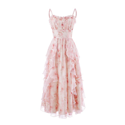 Floral Chiffon Camisole Dress | Strapless Ruffle Beach Dress for Women