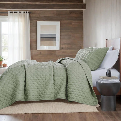 Sage Green Quilt Set | Lightweight Coverlet with Pillow Shams