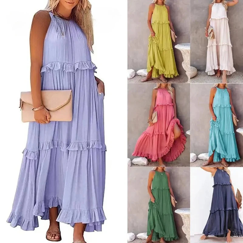 Casual Ruffles Long Sleeveless Sundress