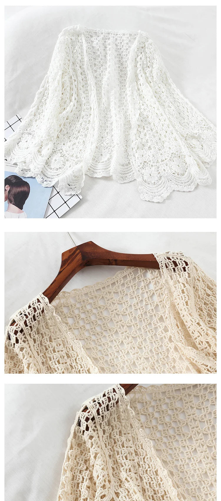 Open Lace Cardigan Crocheted Hollow Out Shrug