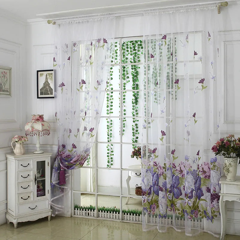 Peony Floral Tulle Sheer Curtains | Light-Filtering Panels for Any Room
