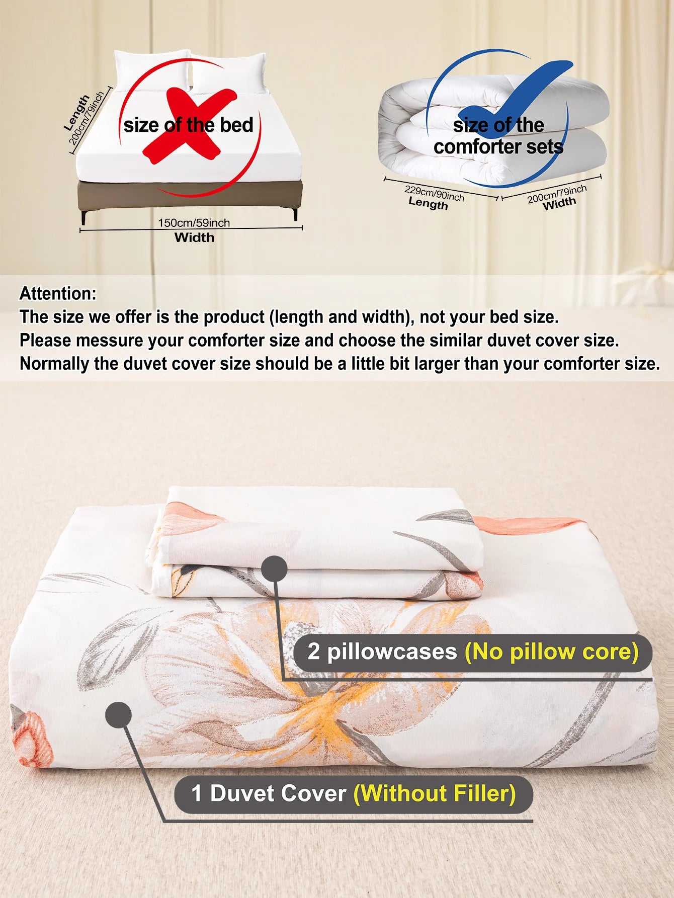 Leaf Floral Duvet Cover Set | 3-Piece Bedding Set