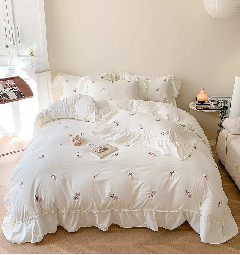 Rose Embroidered Duvet Cover Set | Princess Lace Bedding