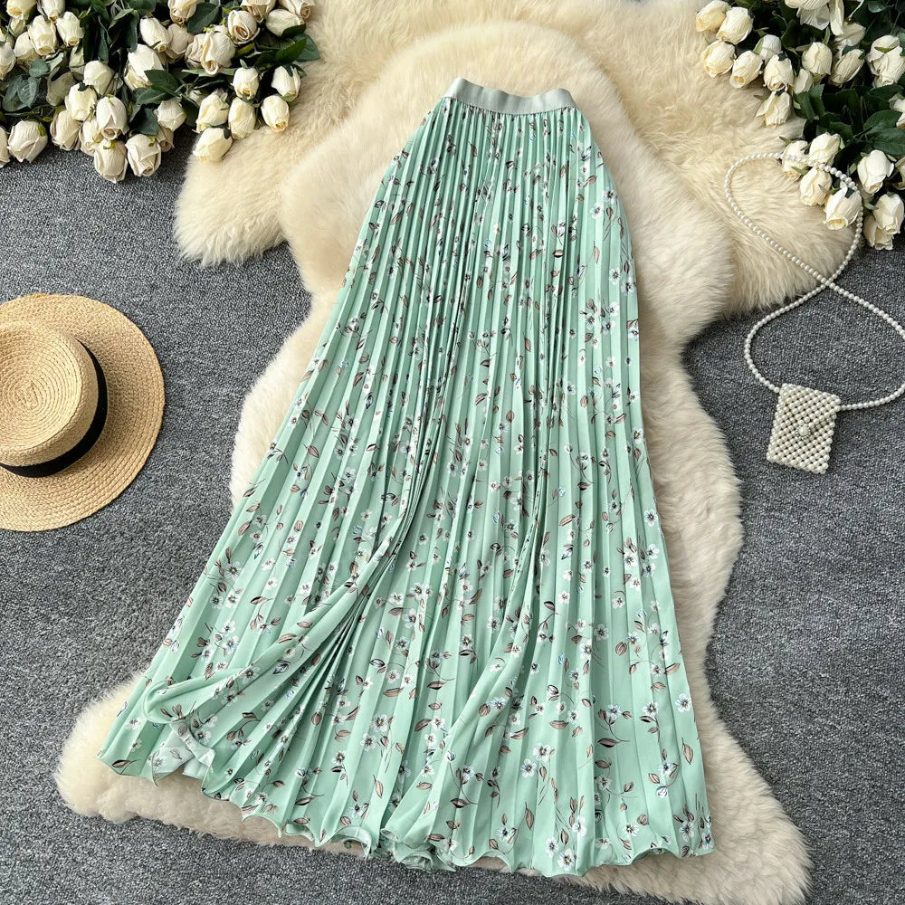Floral A-Line Pleated Skirt | High Waist Summer Style