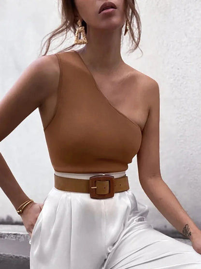 One-Shoulder Crop Tank Top | Stretchy Summer Vest