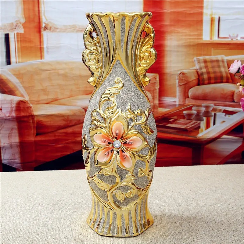 30cm Gold-Plated Ceramic Vase | European Luxury Decor
