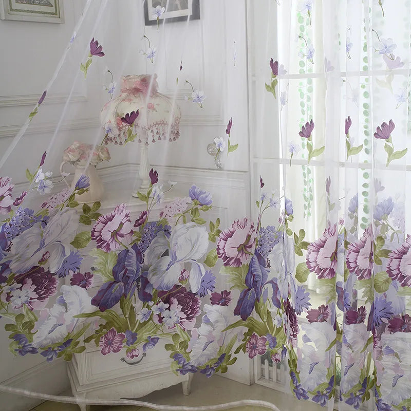 Peony Floral Tulle Sheer Curtains | Light-Filtering Panels for Any Room