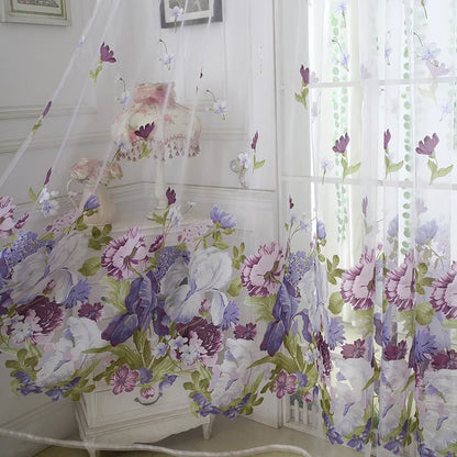 Peony Floral Tulle Sheer Curtains | Light-Filtering Panels for Any Room