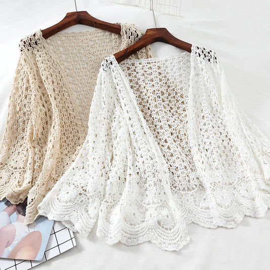Open Lace Cardigan Crocheted Hollow Out Shrug