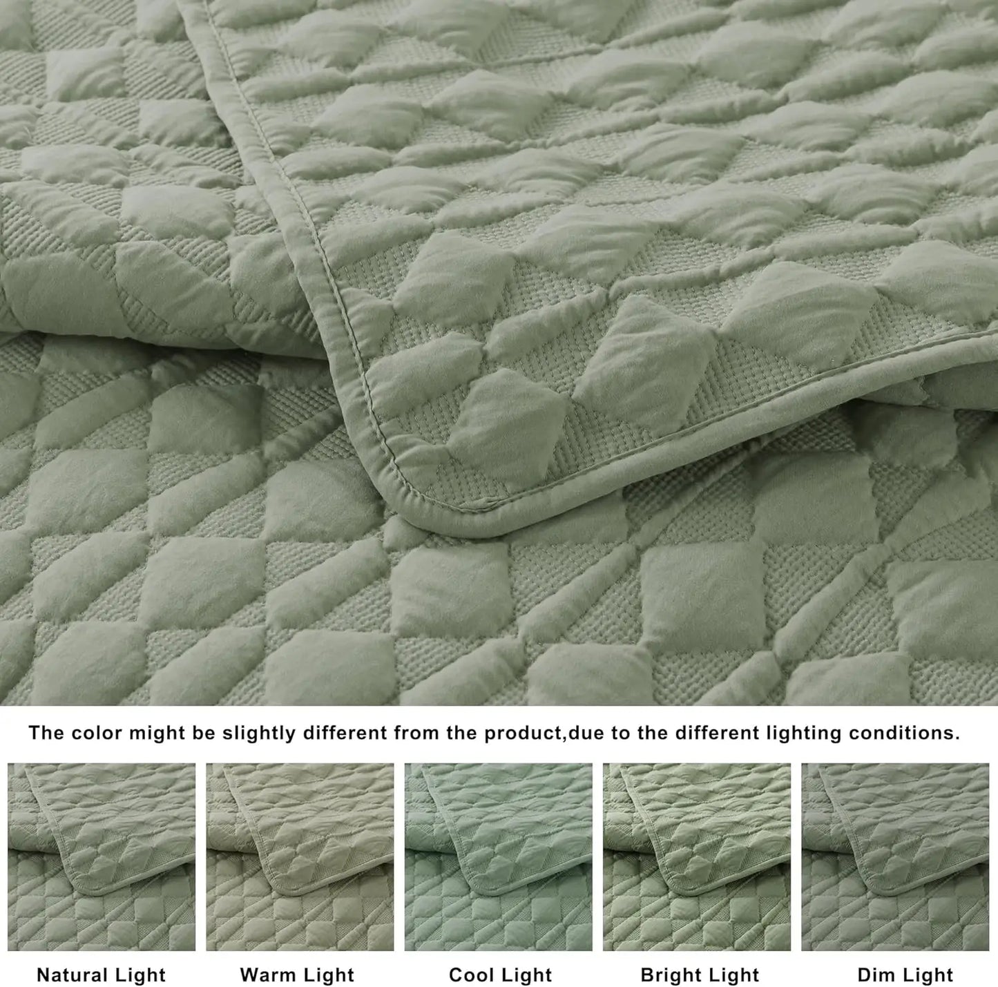 Sage Green Quilt Set | Lightweight Coverlet with Pillow Shams