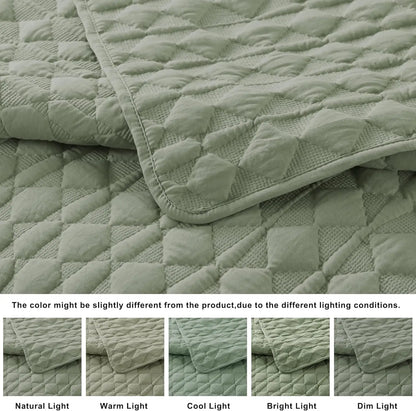 Sage Green Quilt Set | Lightweight Coverlet with Pillow Shams