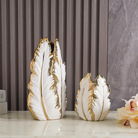 Nordic Gold-Painted Ceramic Vase | Luxury Home Decor