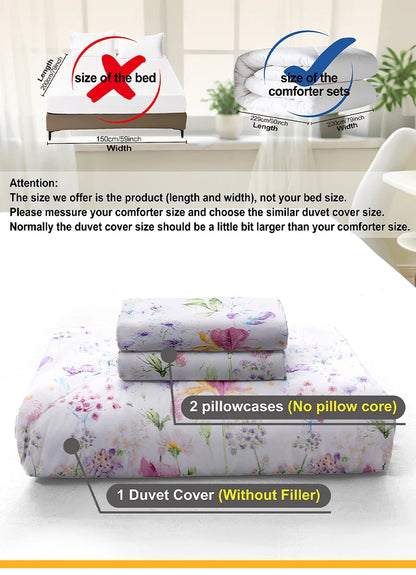 Flower Pattern Duvet Cover Set | 3-Piece Soft Bedding