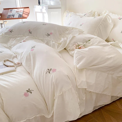 Rose Embroidered Duvet Cover Set | Princess Lace Bedding