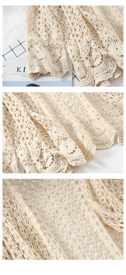 Open Lace Cardigan Crocheted Hollow Out Shrug