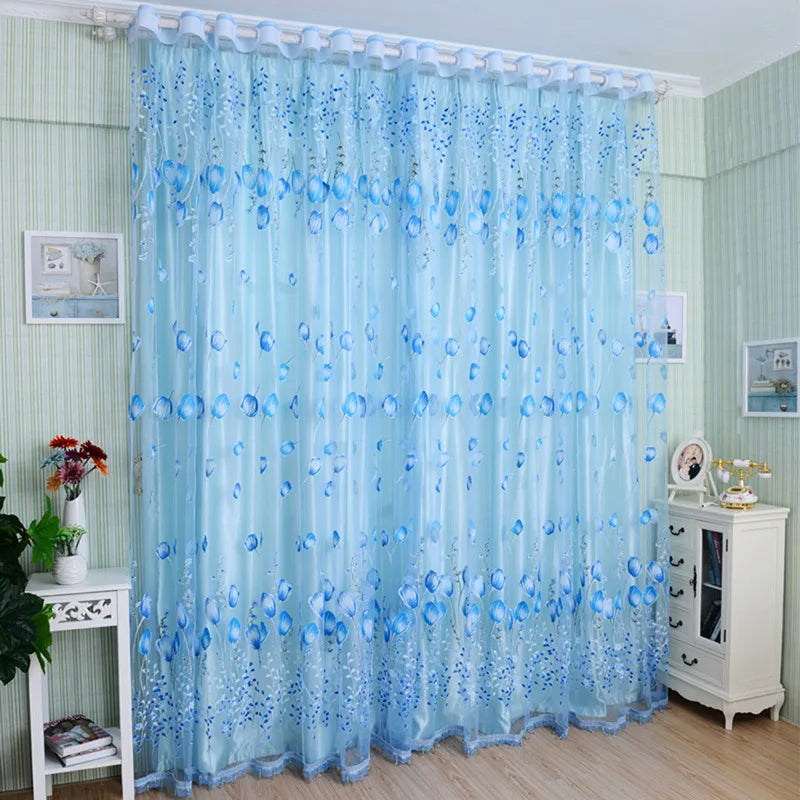 Peony Floral Tulle Sheer Curtains | Light-Filtering Panels for Any Room