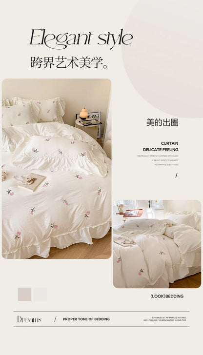 Rose Embroidered Duvet Cover Set | Princess Lace Bedding