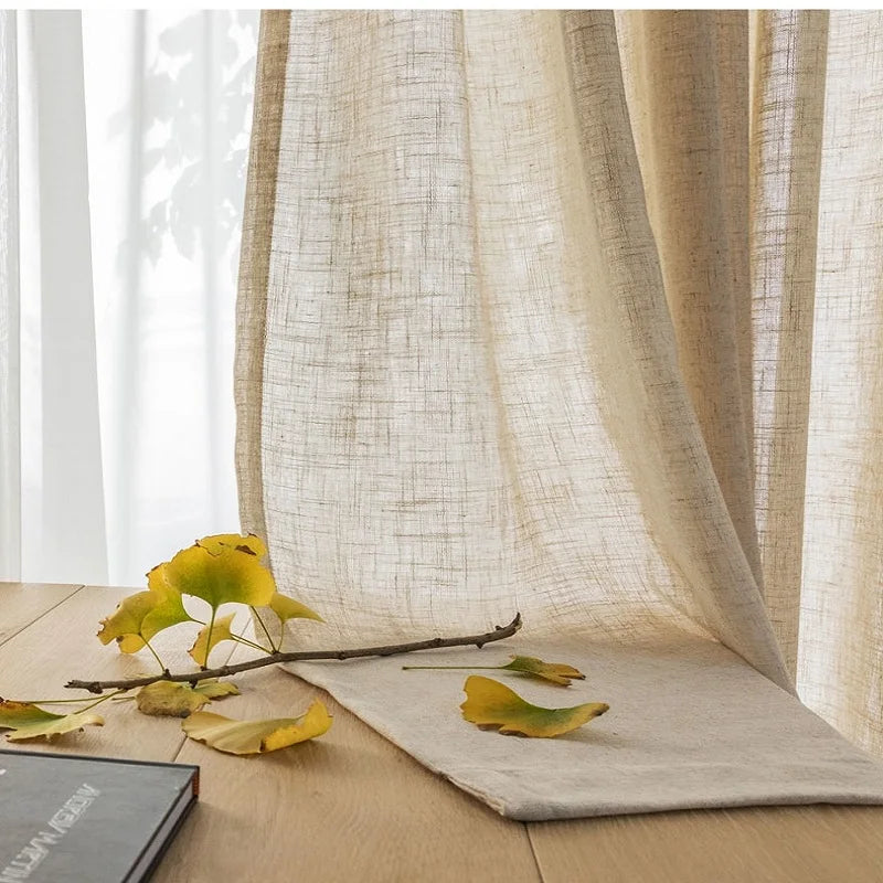 Modern Linen Sheer Curtains | Semi-Sheer Voile Panels for Living Room & Bedroom