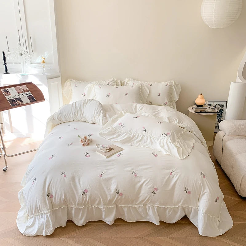 Rose Embroidered Duvet Cover Set | Princess Lace Bedding