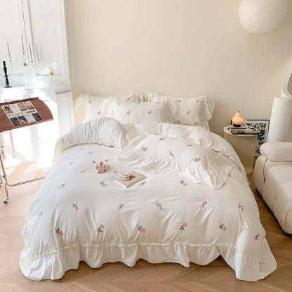 Rose Embroidered Duvet Cover Set | Princess Lace Bedding