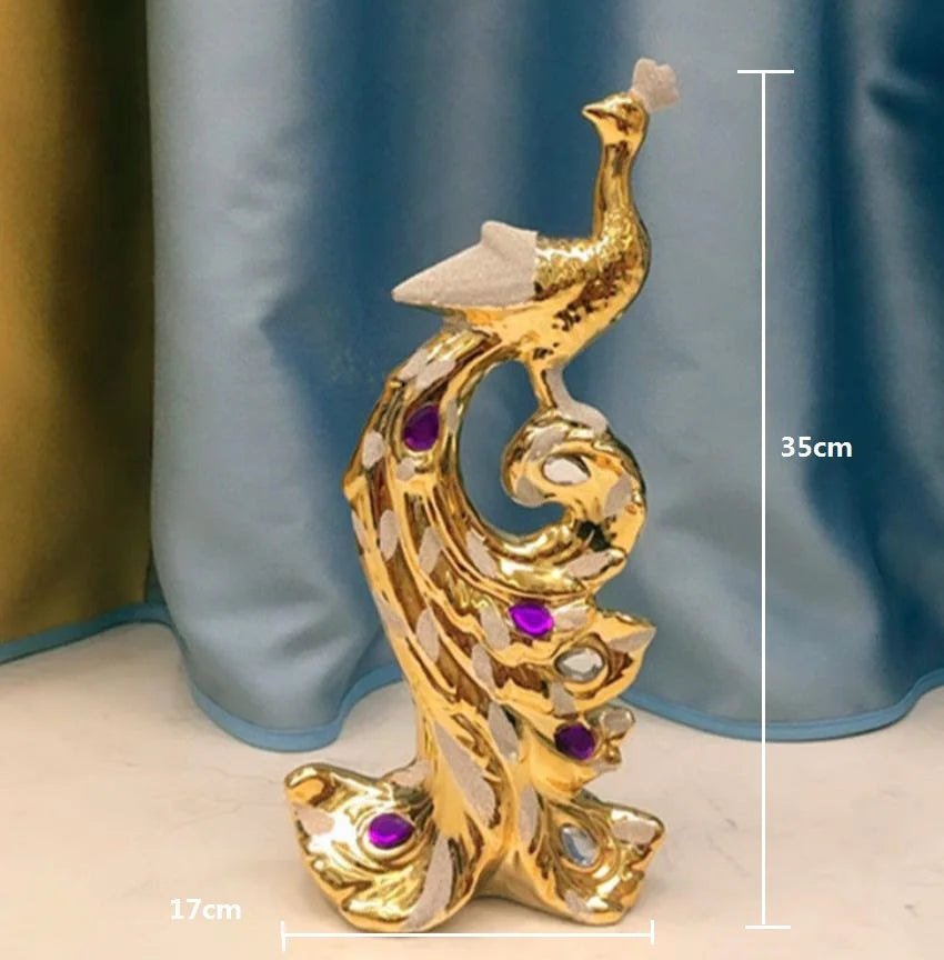 Gold Phoenix Peacock Ceramic Sculpture | Home Decor
