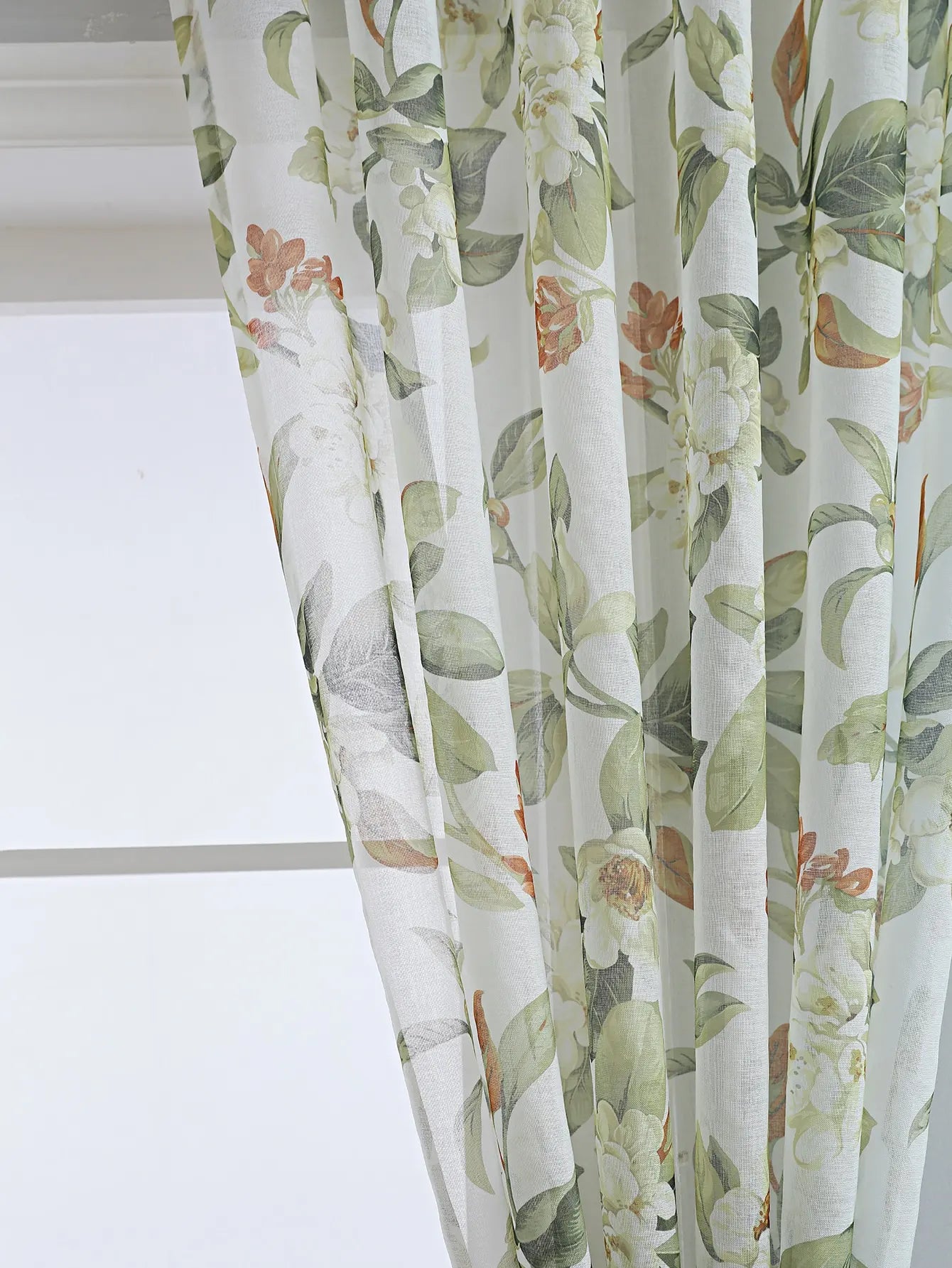 Red Floral Sheer Curtains | Light-Filtering Semi-Sheer Panels for Living Room