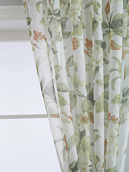 Red Floral Sheer Curtains | Light-Filtering Semi-Sheer Panels for Living Room