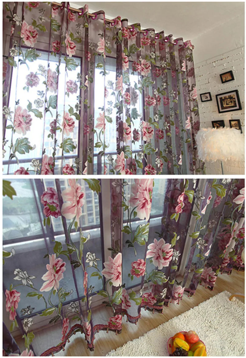 Peony Floral Tulle Sheer Curtains | Light-Filtering Panels for Any Room