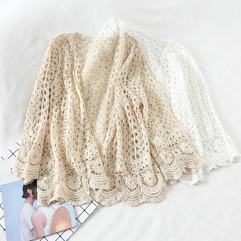 Open Lace Cardigan Crocheted Hollow Out Shrug