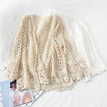 Open Lace Cardigan Crocheted Hollow Out Shrug