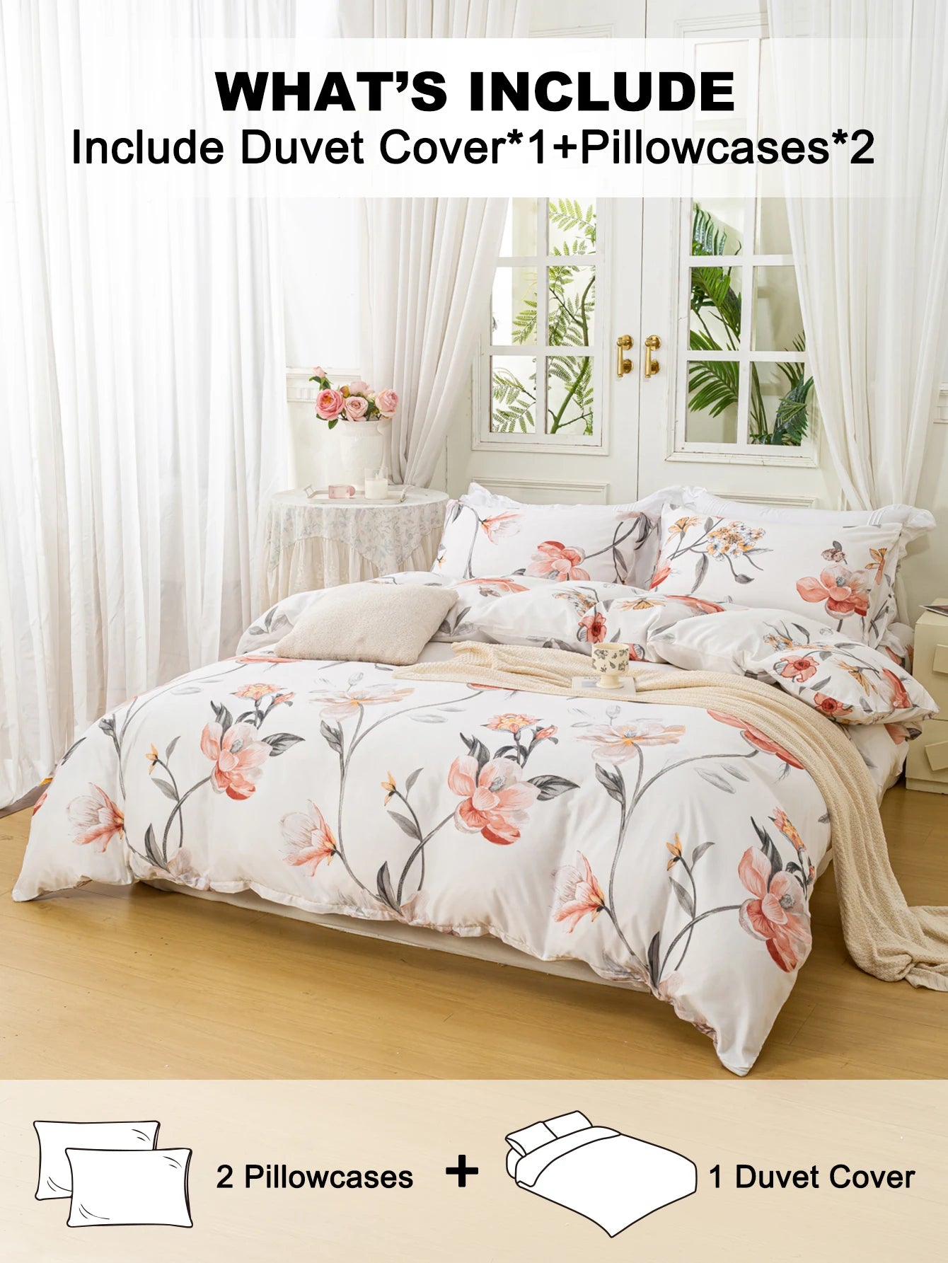 Leaf Floral Duvet Cover Set | 3-Piece Bedding Set