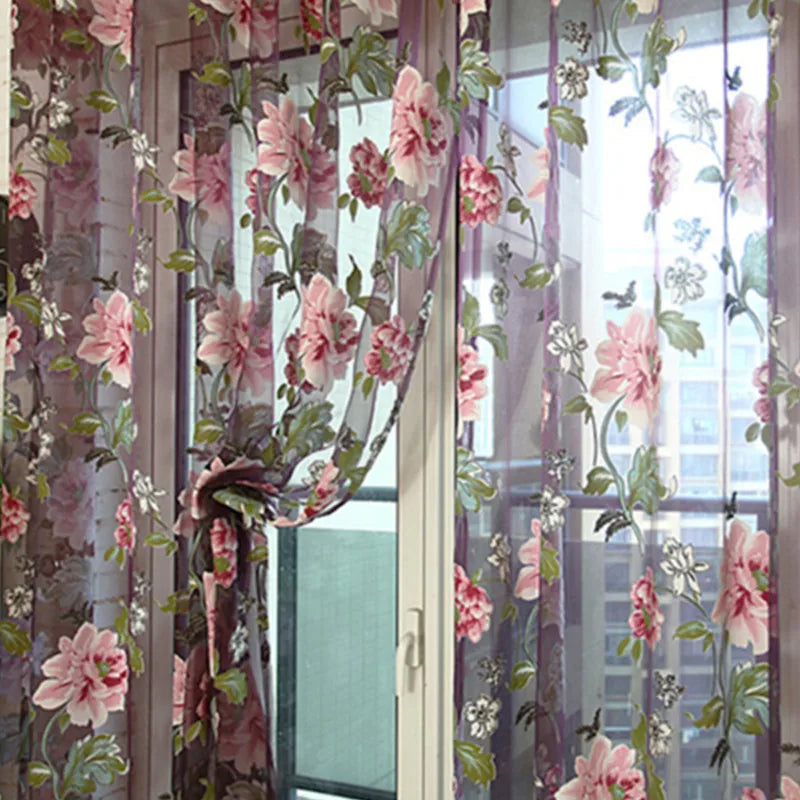 Peony Floral Tulle Sheer Curtains | Light-Filtering Panels for Any Room