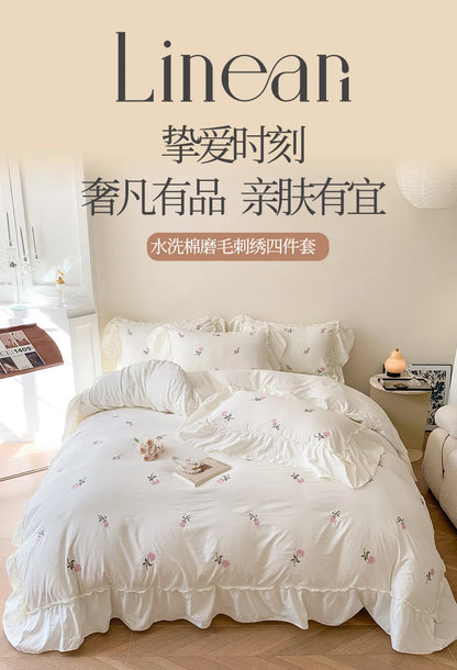 Rose Embroidered Duvet Cover Set | Princess Lace Bedding
