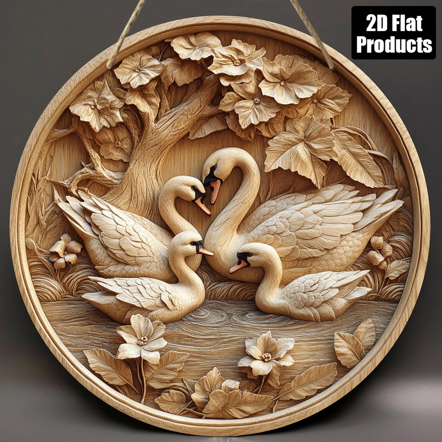 Round Wooden Swan Decorative Plaque | Wall Art for Home, Kitchen & Office