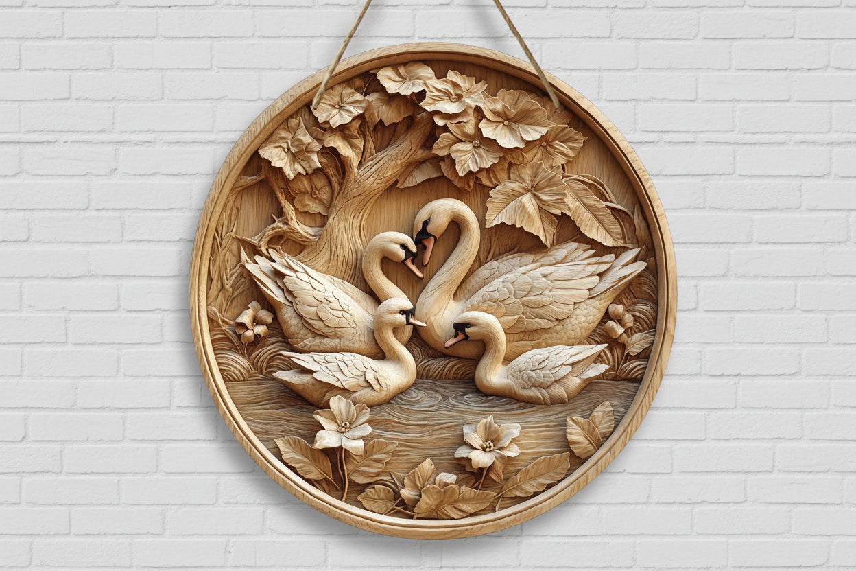 Round Wooden Swan Decorative Plaque | Wall Art for Home, Kitchen & Office