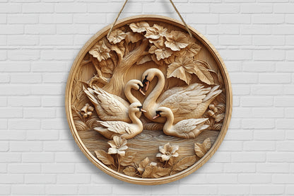 Round Wooden Swan Decorative Plaque | Wall Art for Home, Kitchen & Office