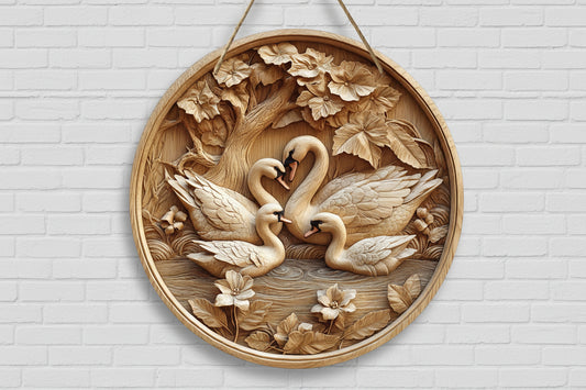 Round Wooden Swan Decorative Plaque | Wall Art for Home, Kitchen & Office