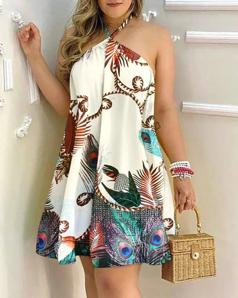 Floral Print Halter Neck Dress | Boho Backless Mini