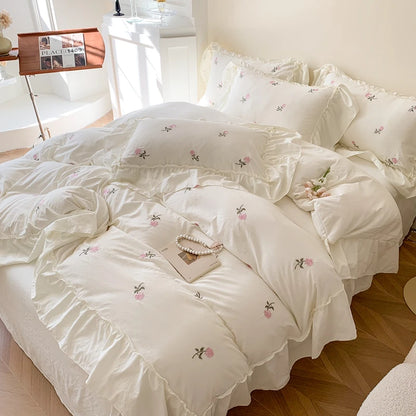 Rose Embroidered Duvet Cover Set | Princess Lace Bedding
