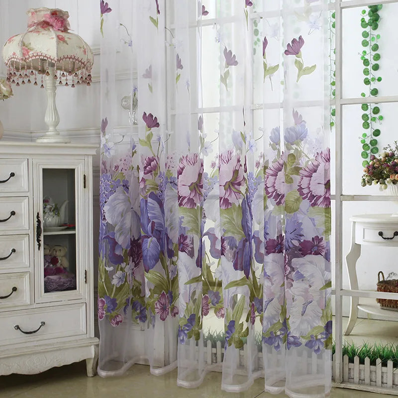 Peony Floral Tulle Sheer Curtains | Light-Filtering Panels for Any Room
