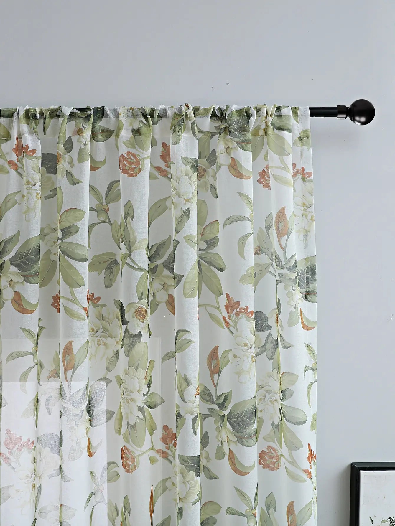 Red Floral Sheer Curtains | Light-Filtering Semi-Sheer Panels for Living Room