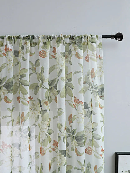 Red Floral Sheer Curtains | Light-Filtering Semi-Sheer Panels for Living Room