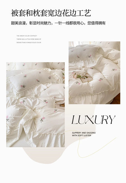 Rose Embroidered Duvet Cover Set | Princess Lace Bedding