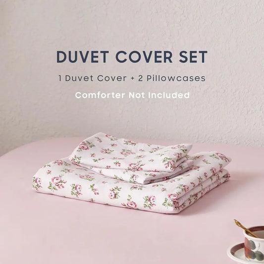 Floral Cottagecore Duvet Cover Set | 3-Piece Pink Shabby Chic Bedding