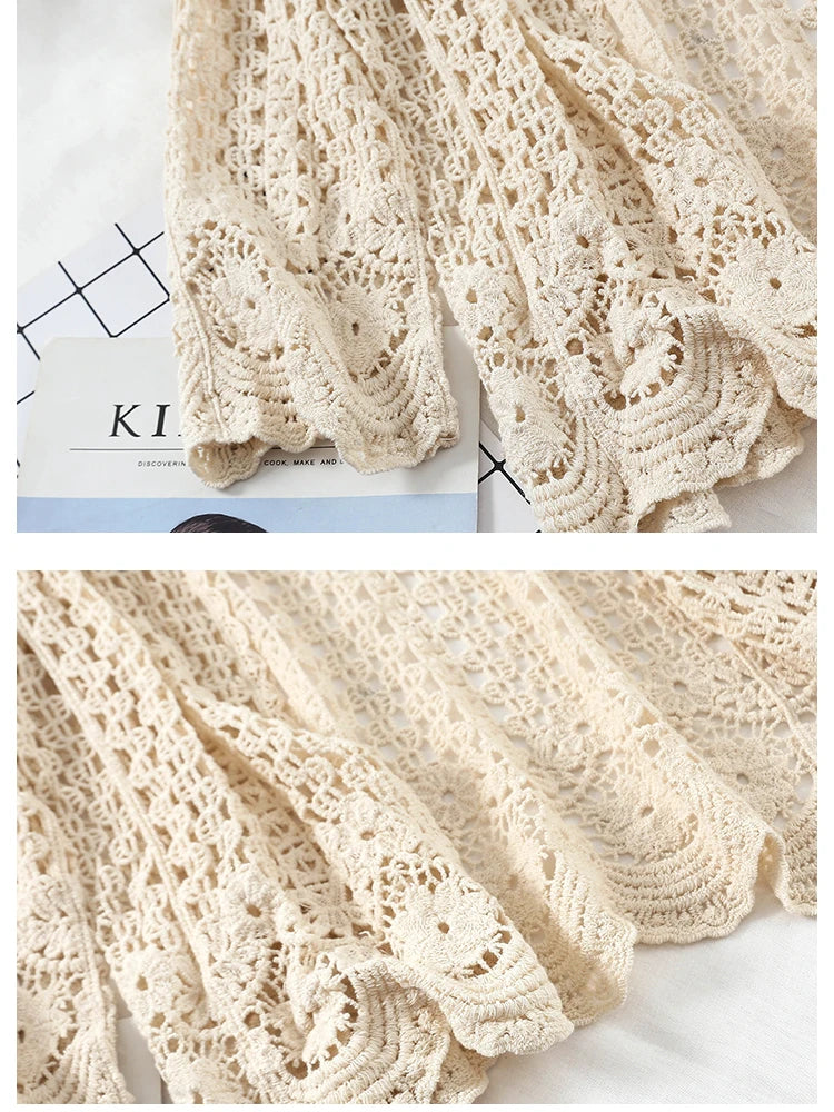 Open Lace Cardigan Crocheted Hollow Out Shrug
