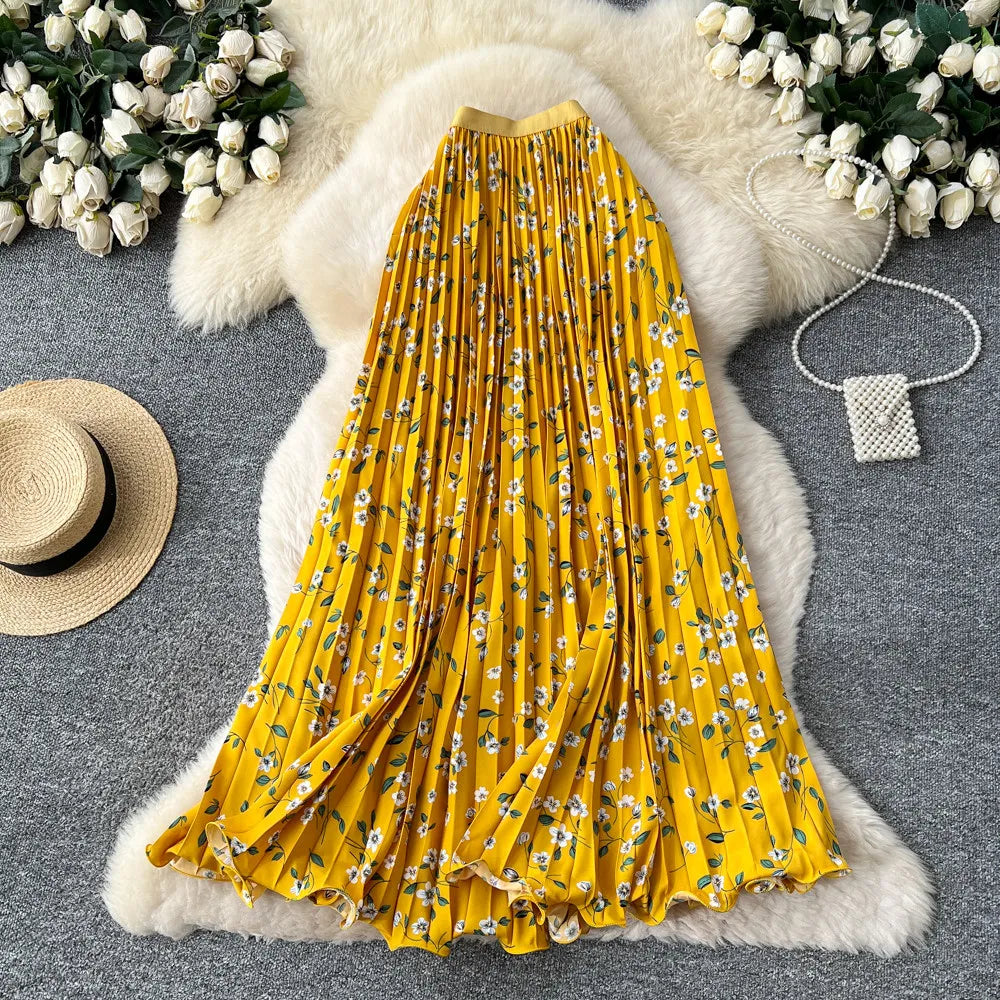 Floral A-Line Pleated Skirt | High Waist Summer Style