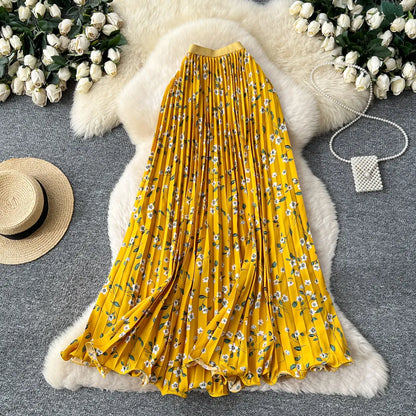 Floral A-Line Pleated Skirt | High Waist Summer Style